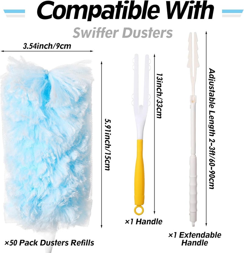 AojSup 52 PCS Disposable Duster Refills, Heavy Duty Duster Refills Kit with 2 Handles - 360 Degree Electrostatic Cleaning System for Furniture Blinds Electronics - Image 2